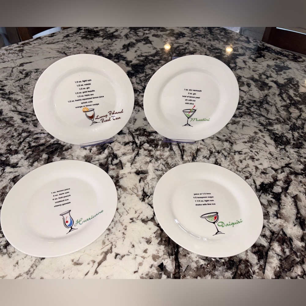 Vintage Libbey Plates 8” Cocktail Recipe Plates Set of (4)